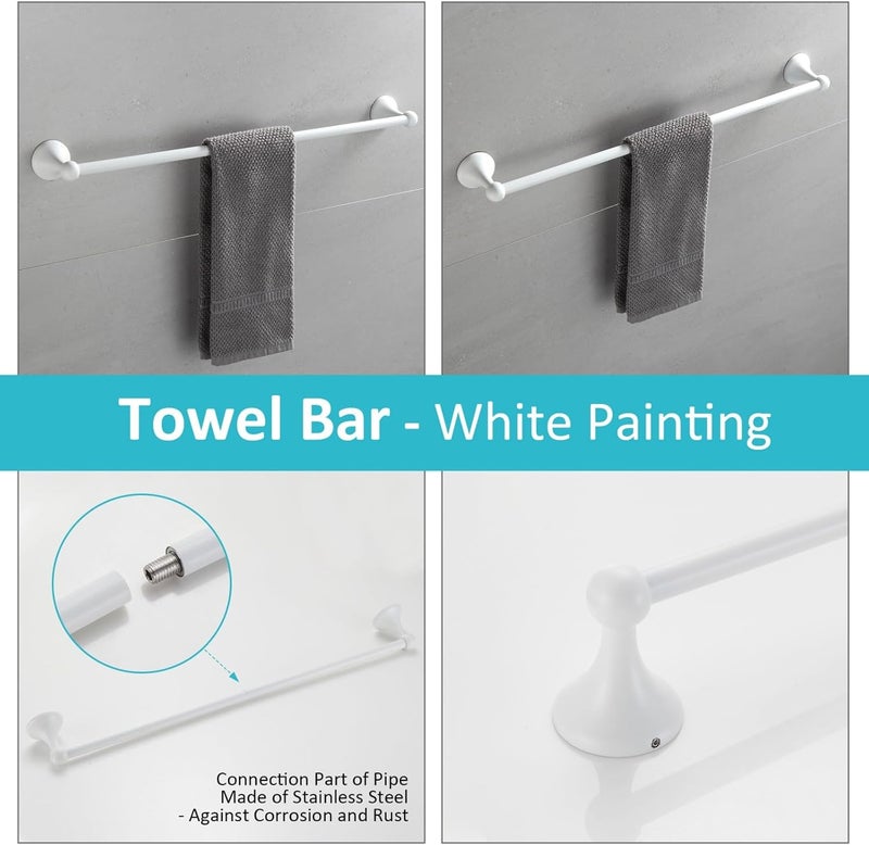 BGL Bathroom Accessories Set, White Paint Expandable Towel Bar 4-Piece Bathroom Accessory Set Wall Mounted Towel Ring Robe Hook Toilet Paper Holder Towel Holder - Image 4