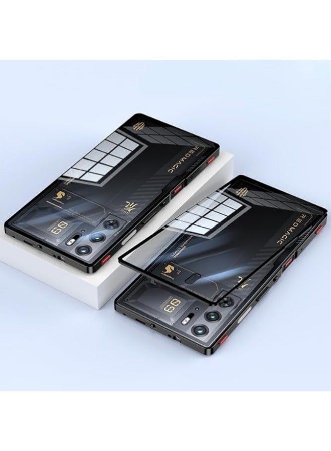 Case Compatible with Red Magic 9 Pro/ 9 Pro+,Metal Frame + Clear Tempered Glass Back Cover with Shockproof Camera Protection - Image 1