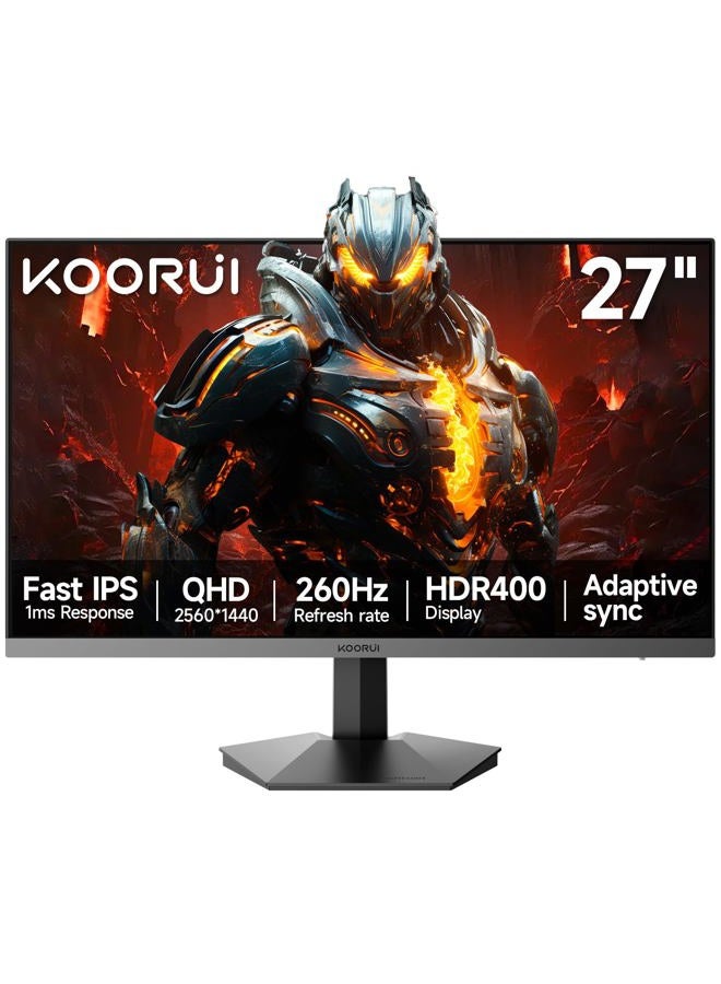 KOORUI 27 inch 1440p Gaming Monitor 2K QHD (2560x1440) 260Hz(Support 240hz) Refresh Rate,Fast IPS, 1ms,3-Sided Frameless,Adaptive Sync, VESA, Support DP & HDMI G2721X - Image 1