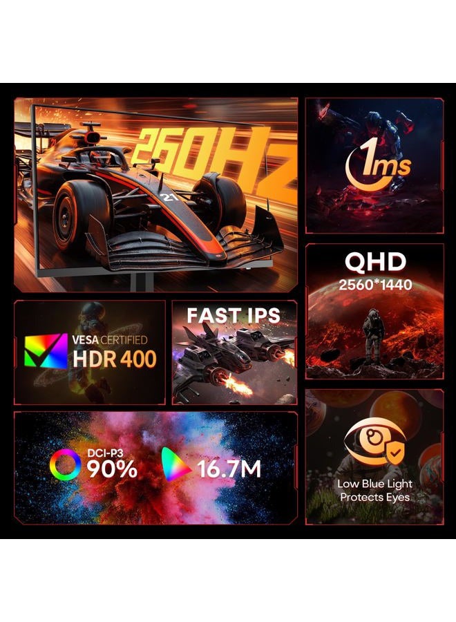 KOORUI 27 inch 1440p Gaming Monitor 2K QHD (2560x1440) 260Hz(Support 240hz) Refresh Rate,Fast IPS, 1ms,3-Sided Frameless,Adaptive Sync, VESA, Support DP & HDMI G2721X - Image 2