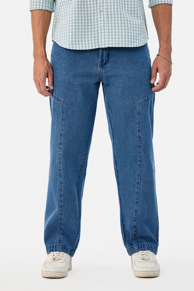 سنيتش Blue Solid Wide Leg Casual Jeans