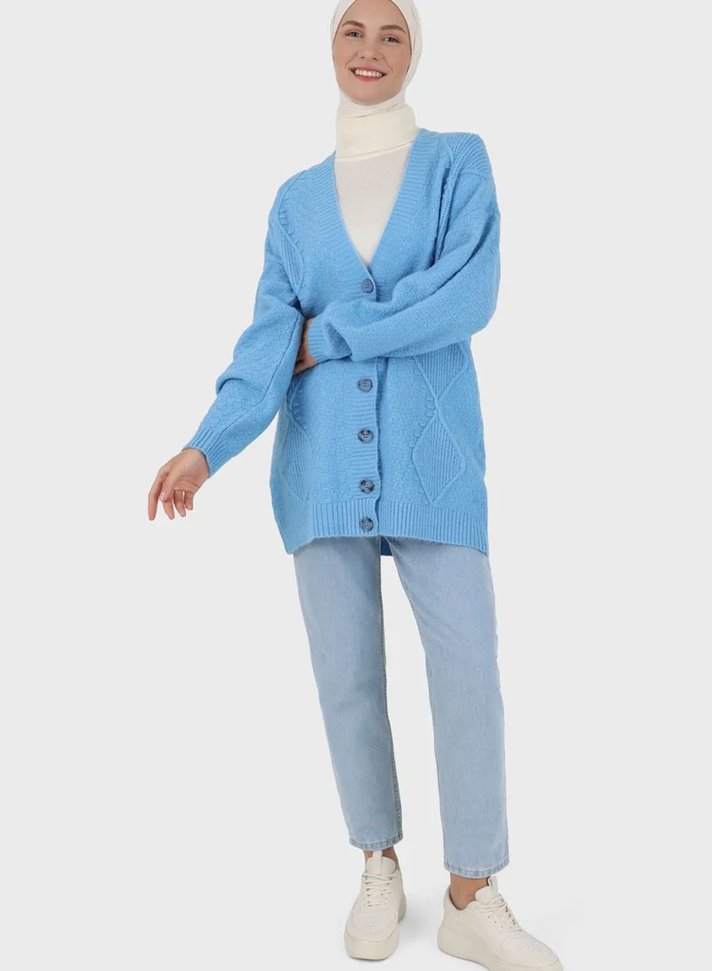 Benin by modanisa Knitted Button Detail Cardigan