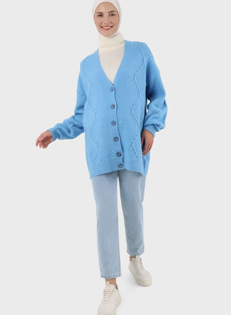 Benin by modanisa Knitted Button Detail Cardigan