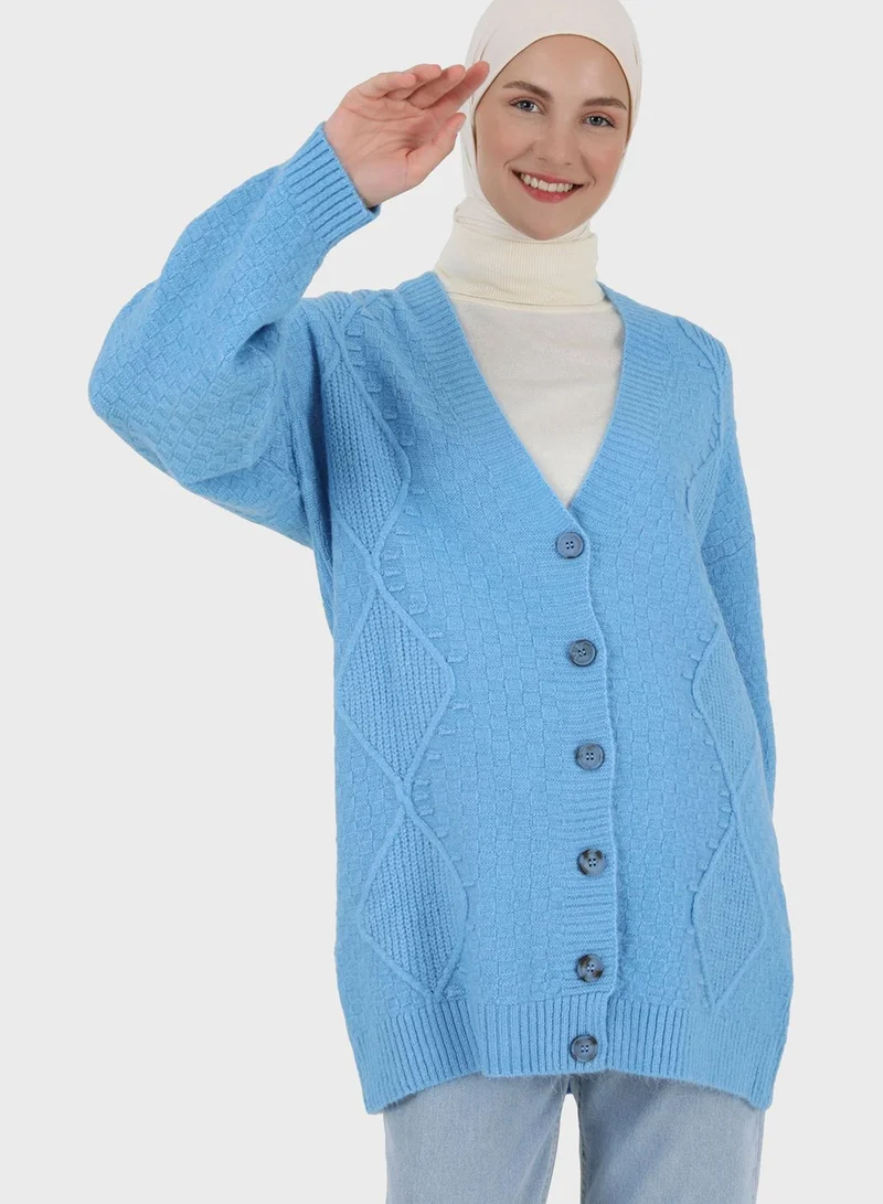 Benin by modanisa Knitted Button Detail Cardigan