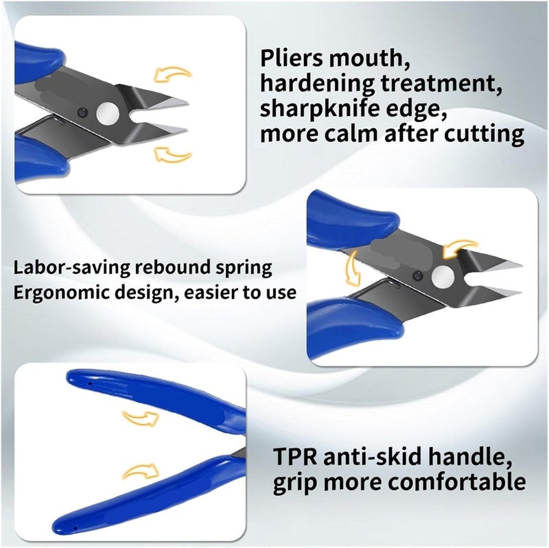 170 Blue Flush Cutter Mini Diagonal Cutting Plier Electrical Wire Cable Metal Snips Flush Pliers Convenient Durable Tool(2pcs) - Image 4
