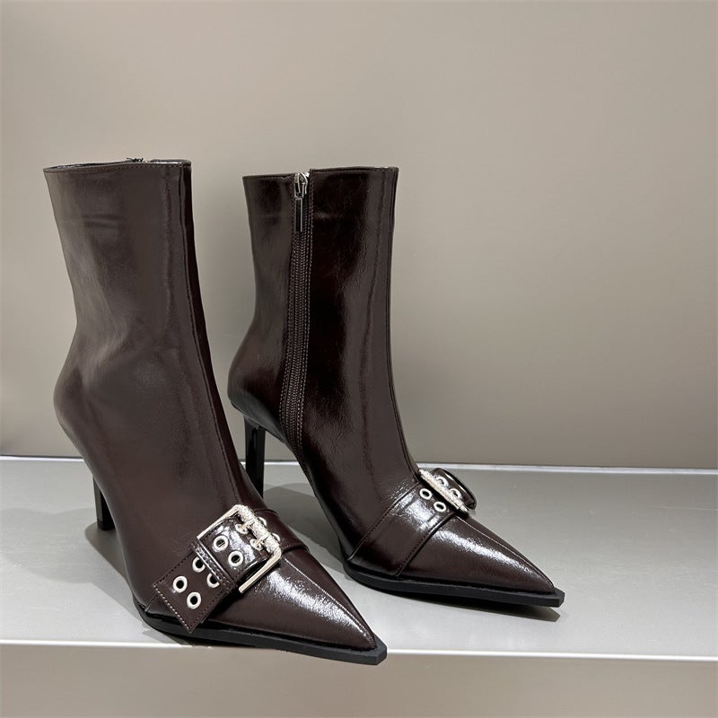 French Show Pointed Side Zip Tisso Heel Boots - Image 1