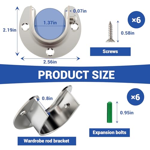 HOME MASTER HARDWARE Stainless Steel Closet Rod BracketCloset Rod Holders UShaped Open Type Socket Bracket138 Inch Diameter Closet Rod Holder 1 Set Silver - Image 3