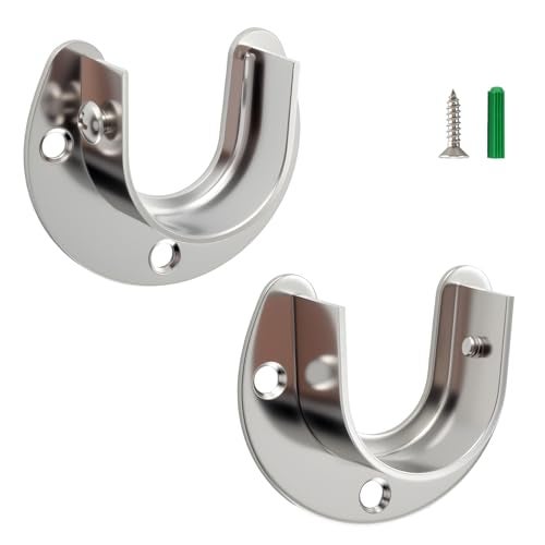 HOME MASTER HARDWARE Stainless Steel Closet Rod BracketCloset Rod Holders UShaped Open Type Socket Bracket138 Inch Diameter Closet Rod Holder 1 Set Silver - Image 1