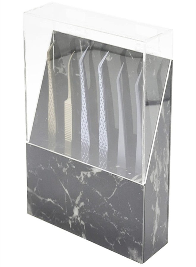 LIXIMMAZN 6-Hole Acrylic Tweezers Display Stand, Dust-proof Tweezers Holder Shelf, Storage Rack Eyelash Extension Box with Cover for Beauty Salon (Black Marble) - Image 3