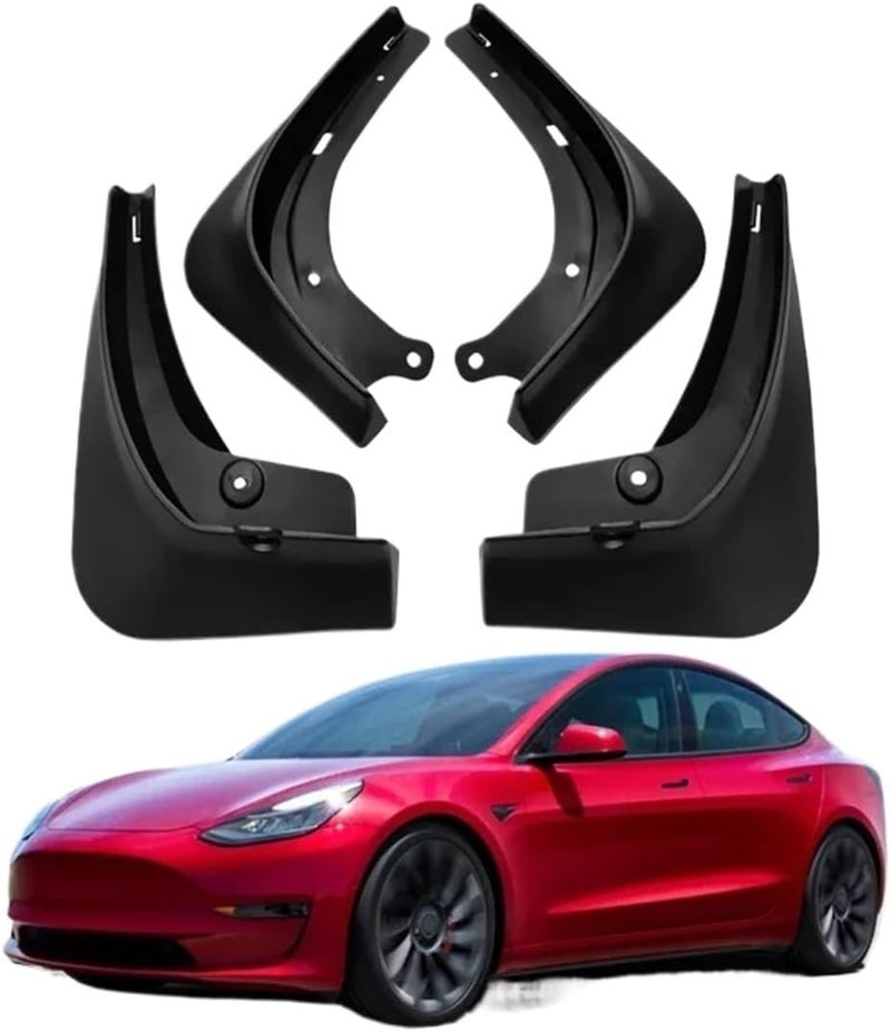 أغطية مقاومة للوحل متوافقة مع سيارة تسلا موديل 3 (Tesla Model 3) للأعوام 2016–2022، لحماية الهيكل من المياه والوحل. تُستخدم أماميًا وخلفيًا كإكسسوارات للسيارة، متوفرة للأعوام 2017، 2018، 2019، 2020. - Image 1