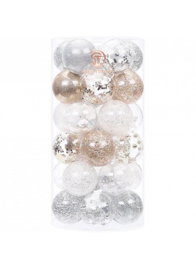 Sea Team Shatterproof Clear Plastic Christmas Ball Ornaments Decorative Xmas Balls Baubles Set with Stuffed Delicate Decorations (60mm/2.36"/30-Pack, Gold) - Image 1