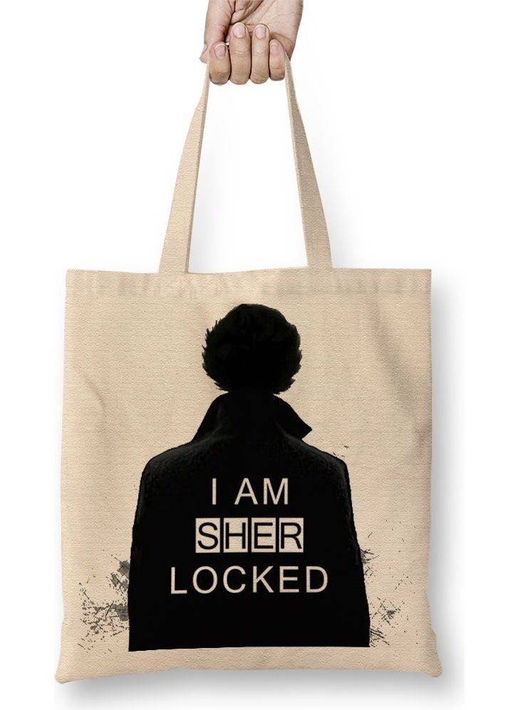 Baskı Dükkanı - Print Shop Sherlock I Am Sher Locked Sherlock Holmes Sherlocked Tote Bag Long Handle - Image 1