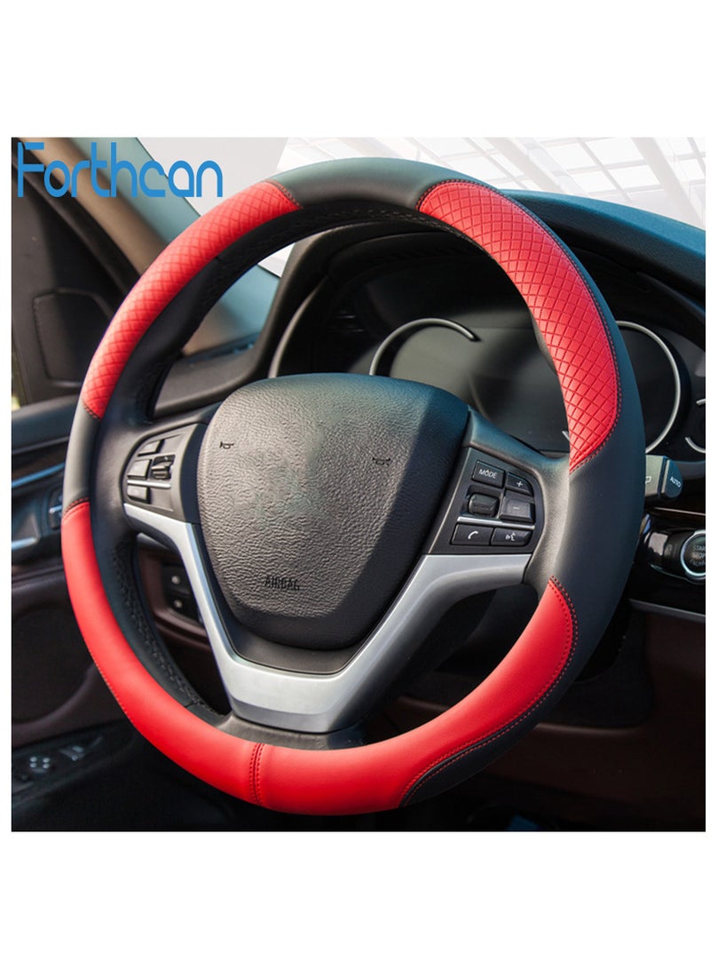 Forthcan Universal Car Steering Wheel Cover, All-Season Use, Embossed Pattern, Anti-Slip & Wear-Resistant, 38cm Diameter, Red and Black - Image 1