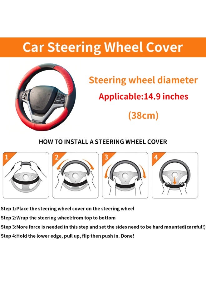 Forthcan Universal Car Steering Wheel Cover, All-Season Use, Embossed Pattern, Anti-Slip & Wear-Resistant, 38cm Diameter, Red and Black - Image 2