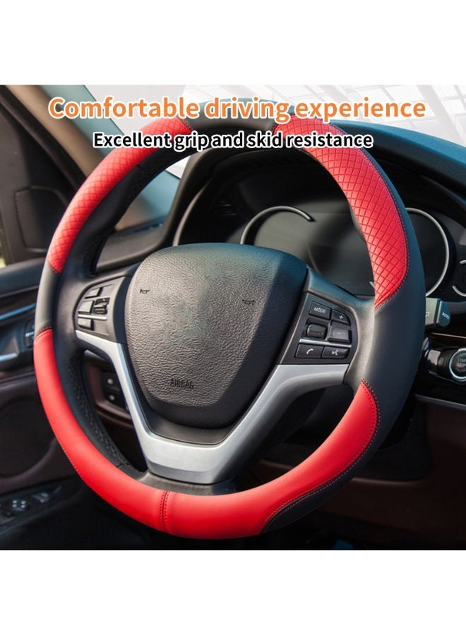 Forthcan Universal Car Steering Wheel Cover, All-Season Use, Embossed Pattern, Anti-Slip & Wear-Resistant, 38cm Diameter, Red and Black - Image 4