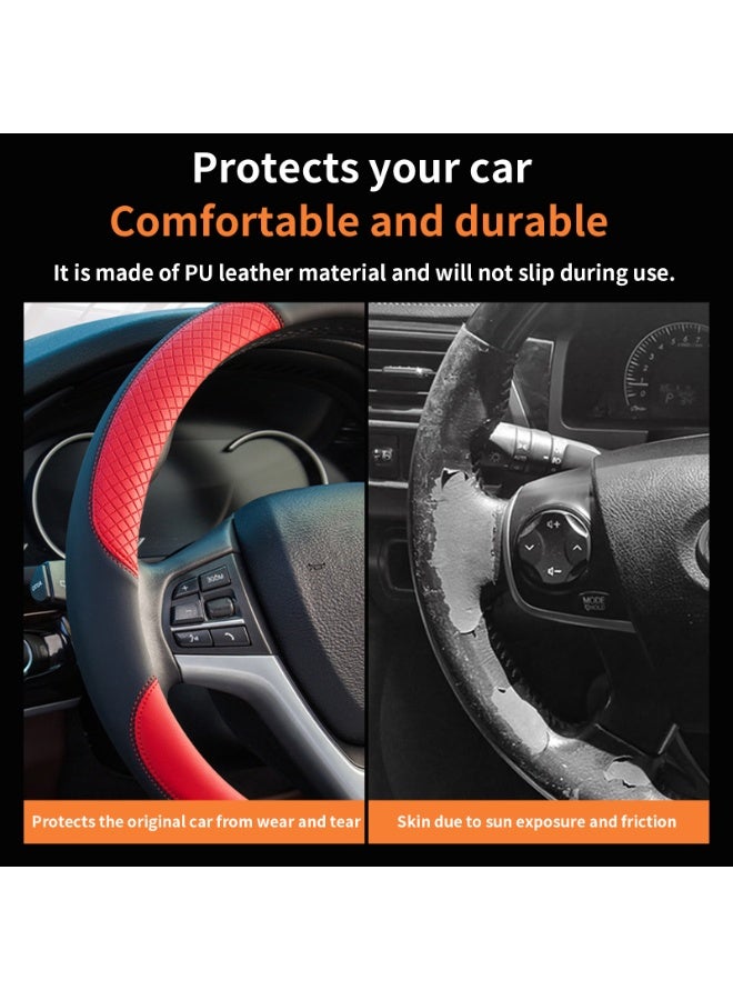Forthcan Universal Car Steering Wheel Cover, All-Season Use, Embossed Pattern, Anti-Slip & Wear-Resistant, 38cm Diameter, Red and Black - Image 3