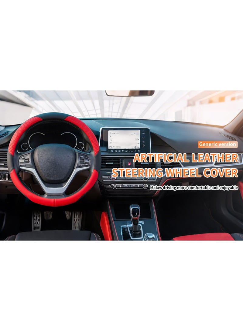 Forthcan Universal Car Steering Wheel Cover, All-Season Use, Embossed Pattern, Anti-Slip & Wear-Resistant, 38cm Diameter, Red and Black - Image 5