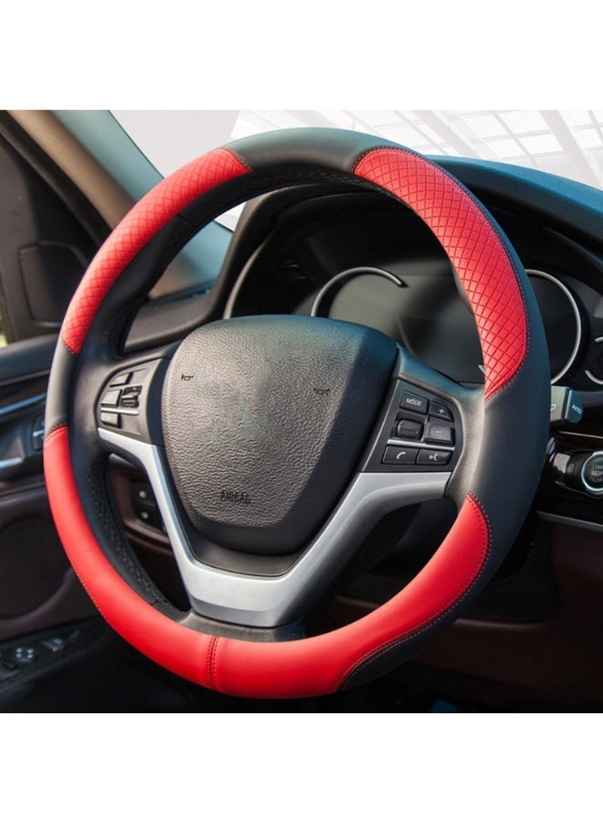 فورثكان غطاء عجلة قيادة سيارة عالمي، مناسب لجميع الفصول، بنقش بارز، مضاد للانزلاق ومقاوم للتآكل، بقطر 38 سم، باللونين الأحمر والأسود - Image 1