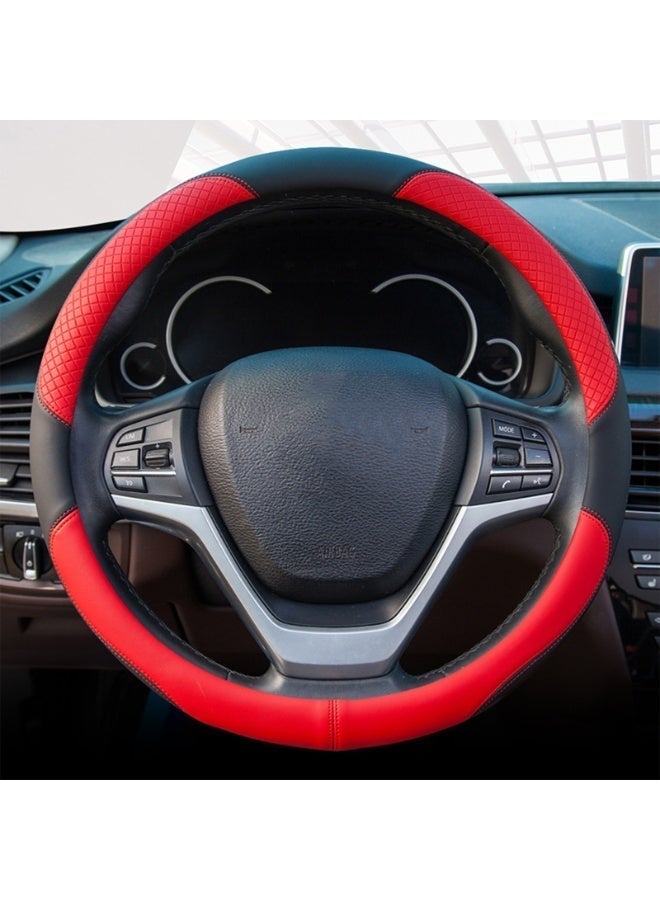 فورثكان غطاء عجلة قيادة سيارة عالمي، مناسب لجميع الفصول، بنقش بارز، مضاد للانزلاق ومقاوم للتآكل، بقطر 38 سم، باللونين الأحمر والأسود - Image 2