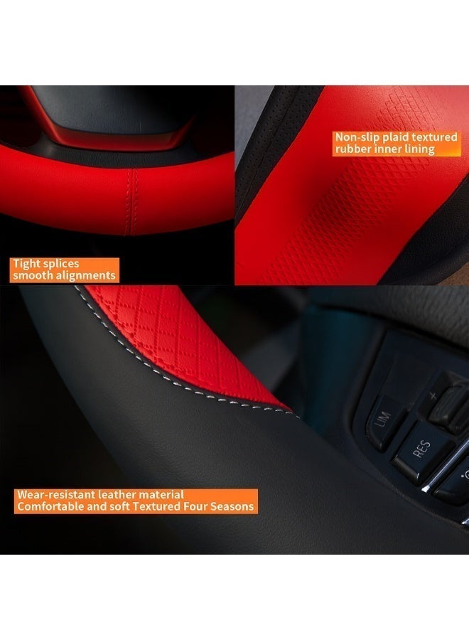 فورثكان غطاء عجلة قيادة سيارة عالمي، مناسب لجميع الفصول، بنقش بارز، مضاد للانزلاق ومقاوم للتآكل، بقطر 38 سم، باللونين الأحمر والأسود - Image 3
