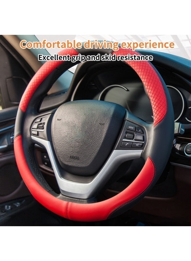 فورثكان غطاء عجلة قيادة سيارة عالمي، مناسب لجميع الفصول، بنقش بارز، مضاد للانزلاق ومقاوم للتآكل، بقطر 38 سم، باللونين الأحمر والأسود - Image 5