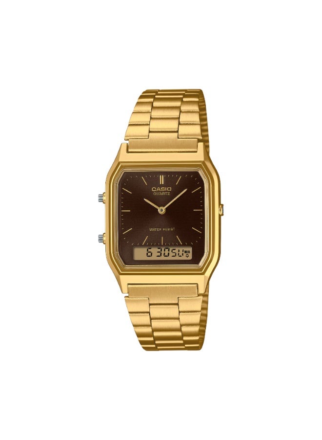 Casio AQ-230GA-5AMQYDF Unisex Analog-Digital Watch, Water Resistant, Dual Time, Stopwatch, Stainless-Steel Bracelet – Gold/Brown - Image 1