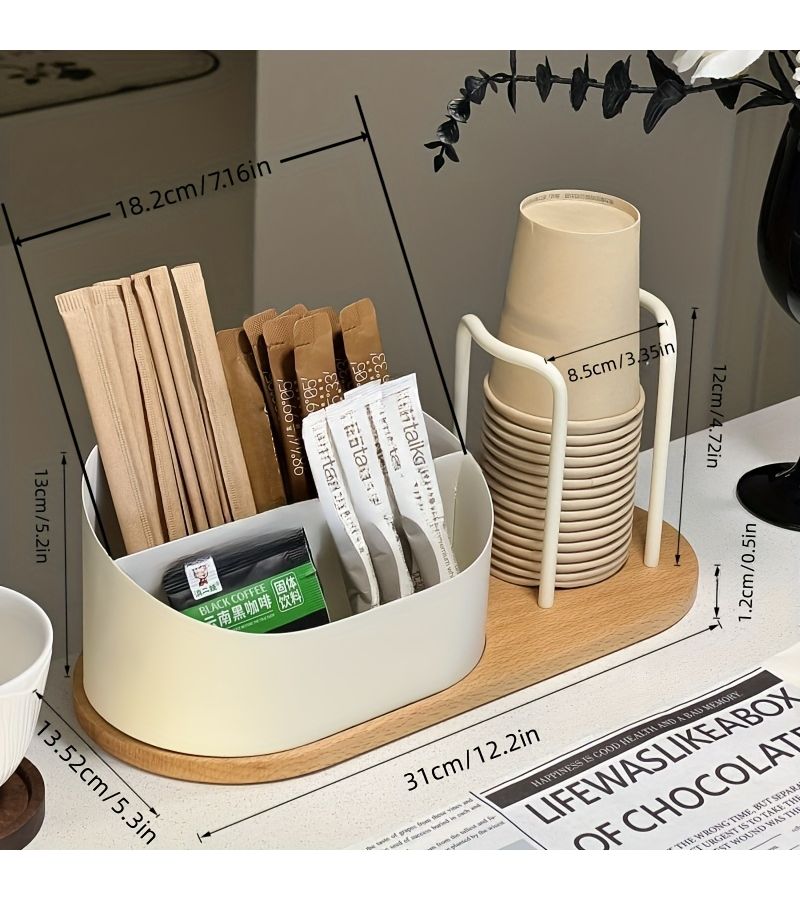 Golden Wooden Small Cup Holder for Coffee Tea Milk Storage Organizer - Image 4