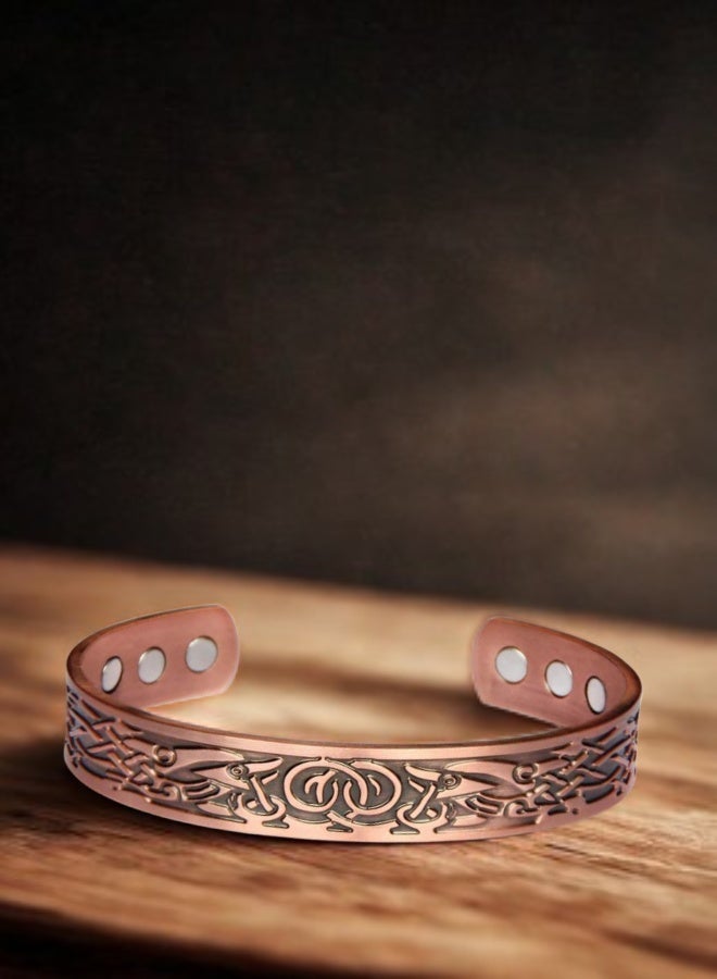 Antique-Style Copper Bracelet with Decorative Magnets – Unisex Adjustable Cuff - Image 1