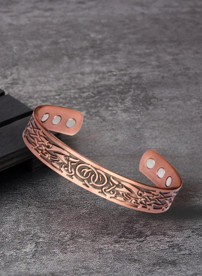 Antique-Style Copper Bracelet with Decorative Magnets – Unisex Adjustable Cuff - Image 4