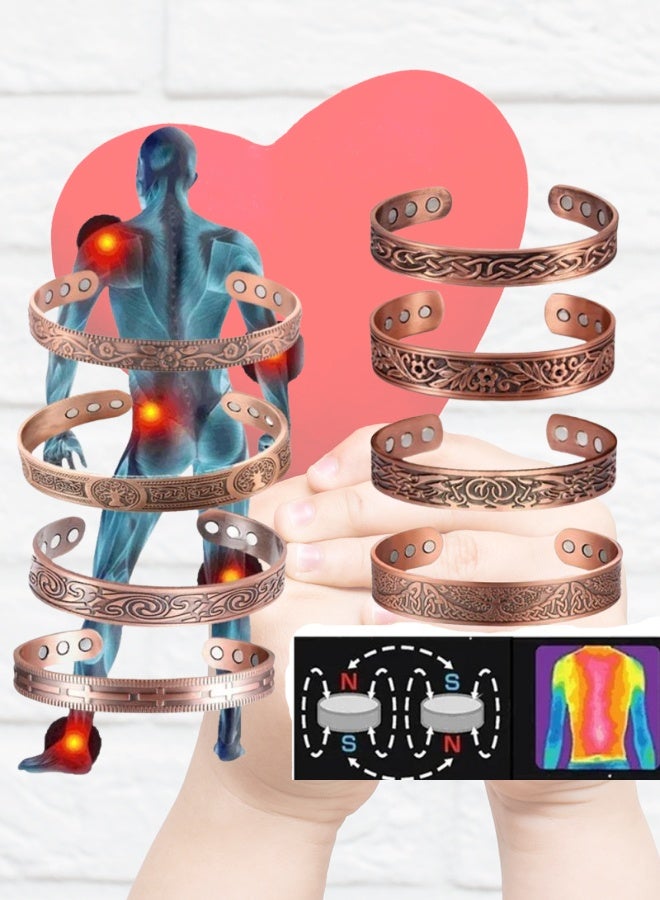 Antique-Style Copper Bracelet with Decorative Magnets – Unisex Adjustable Cuff - Image 2