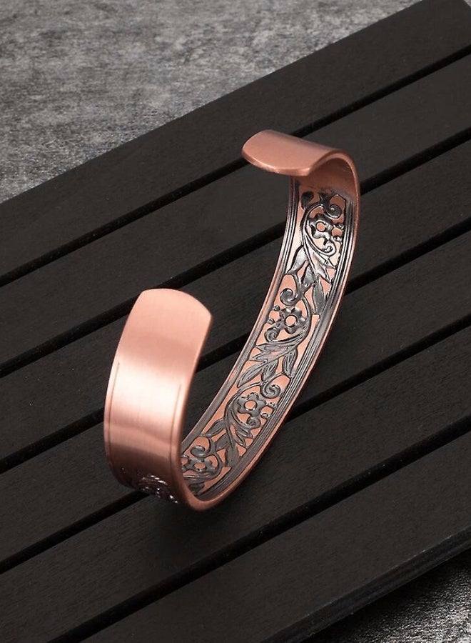 Antique-Style Copper Bracelet with Decorative Magnets – Unisex Adjustable Cuff - Image 3