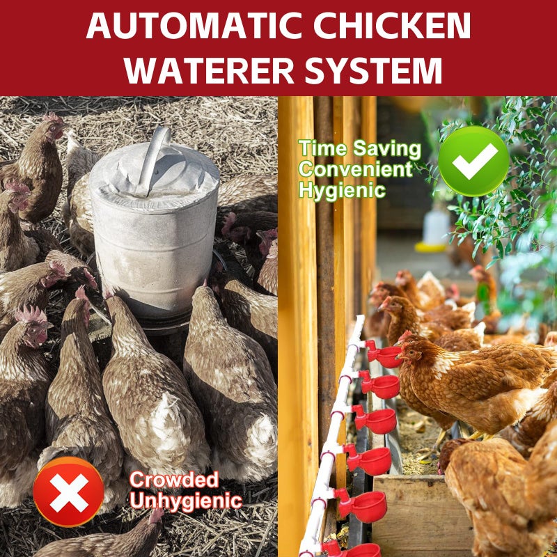 CANVINO Automatic Chicken Waterer System (45 Accessories Included), Complete PVC Pipelines Set with Chicken Water Cups, Float Valve and Garden Hose, DIY Chicken Watering System (No Bucket Included) - Image 5