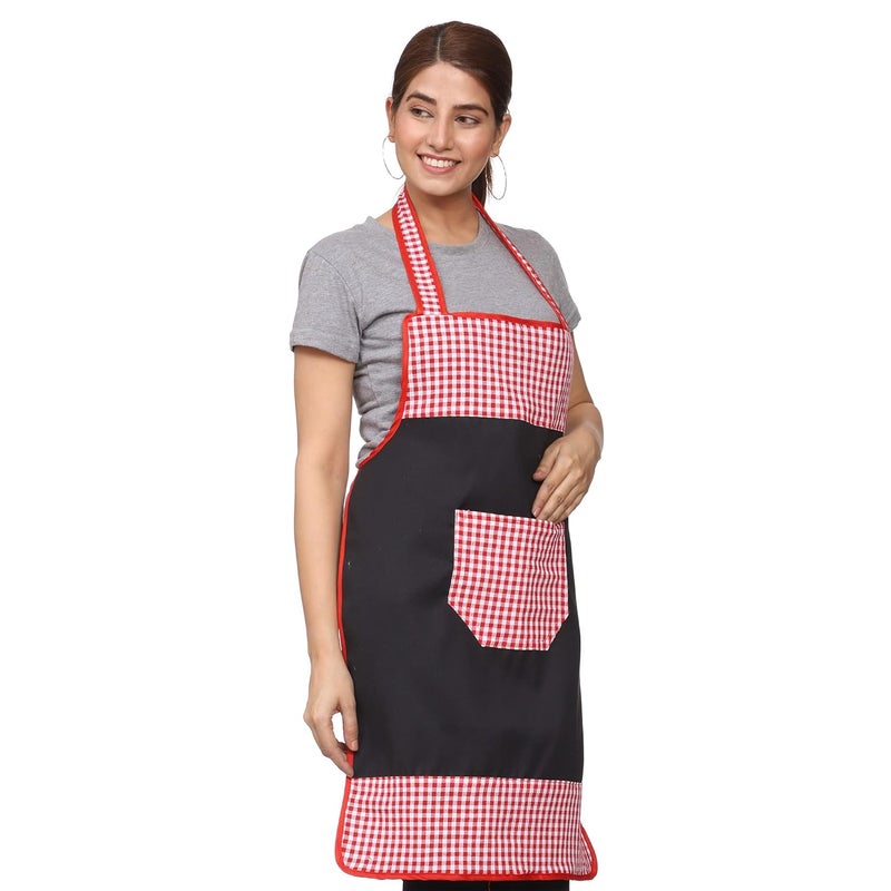 JMi Check and Plain Fabric Designer Waterproof Apron With Front Multi Purpose Pocket For Kitchen, Cooking, Dusting, Home. (Pack of 2) - Image 5
