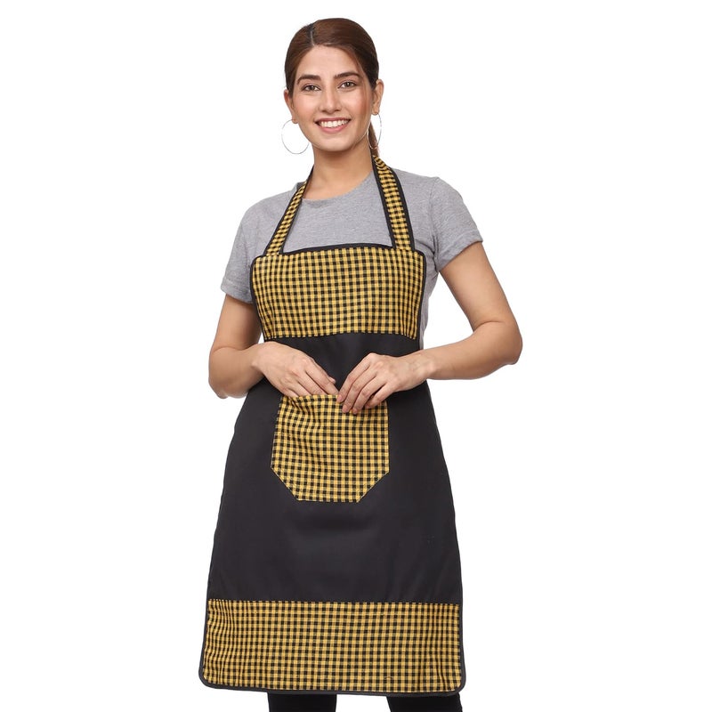 JMi Check and Plain Fabric Designer Waterproof Apron With Front Multi Purpose Pocket For Kitchen, Cooking, Dusting, Home. (Pack of 2) - Image 2