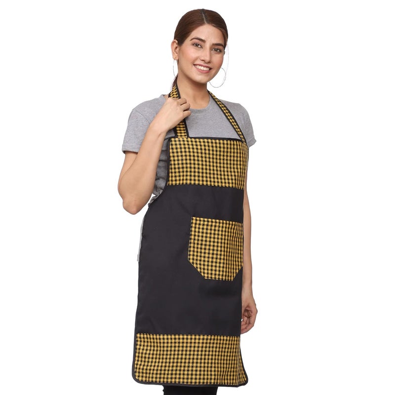 JMi Check and Plain Fabric Designer Waterproof Apron With Front Multi Purpose Pocket For Kitchen, Cooking, Dusting, Home. (Pack of 2) - Image 3