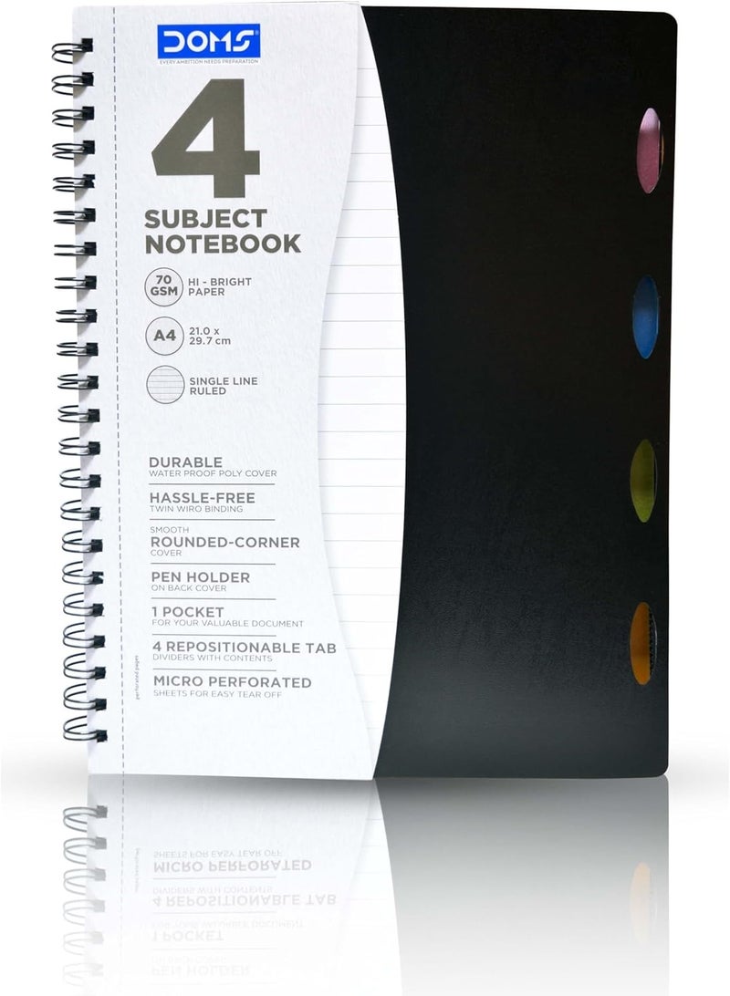 Doms 120 Sheets 4 Subject Notebook, A4 Size
