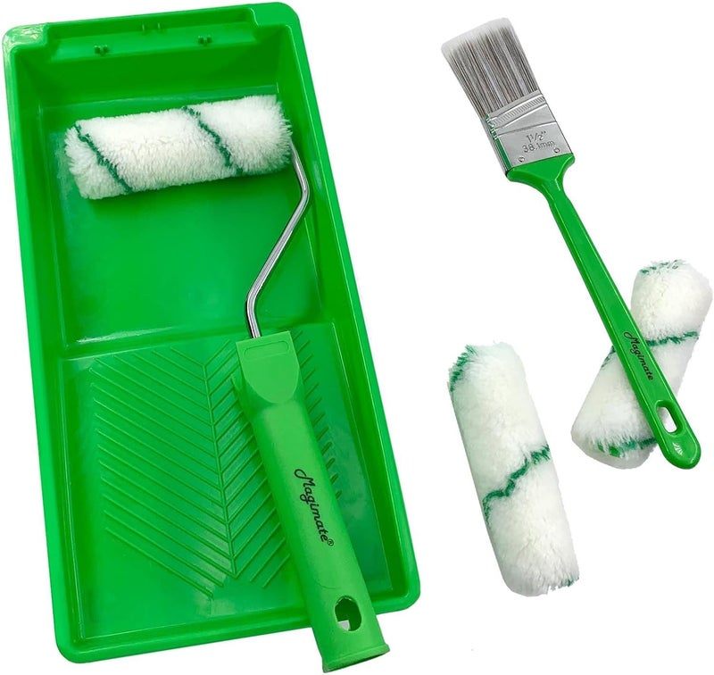 Magimate Mini Paint Rollers with Brush and Paint Tray – 4 Inch Small Stain Roller Kit for Quick House Touch ups Wall Trimming Painting (Pack of 6) - Image 1