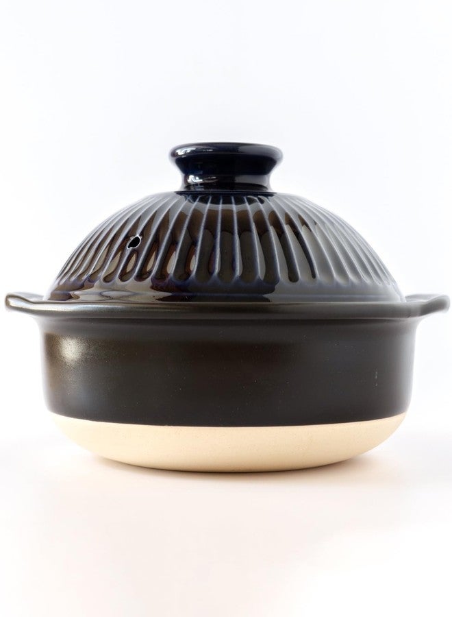 Ginpo Chrysanthemum Flower Earthenware Pot No. 8 for 2 People, Blue Made in Japan - Image 3