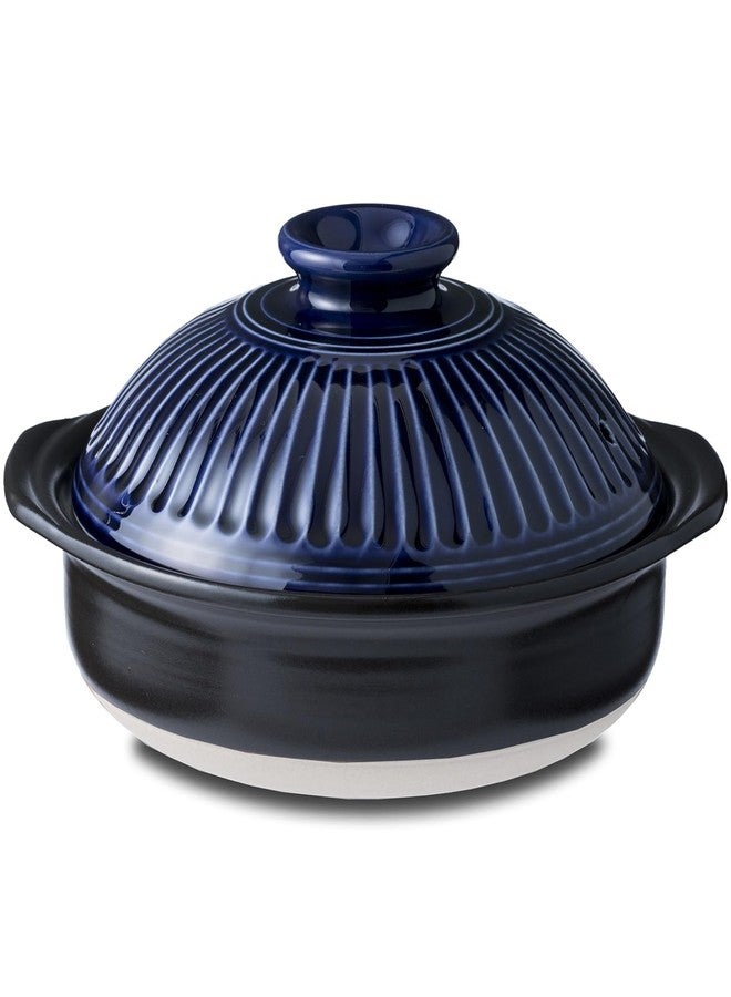 Ginpo Chrysanthemum Flower Earthenware Pot No. 8 for 2 People, Blue Made in Japan - Image 1