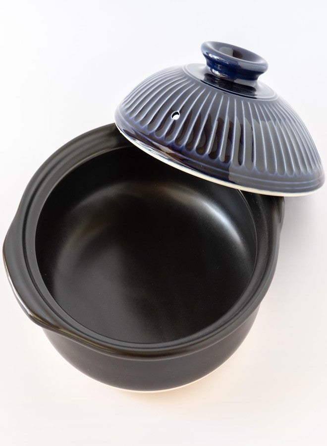 Ginpo Chrysanthemum Flower Earthenware Pot No. 8 for 2 People, Blue Made in Japan - Image 2