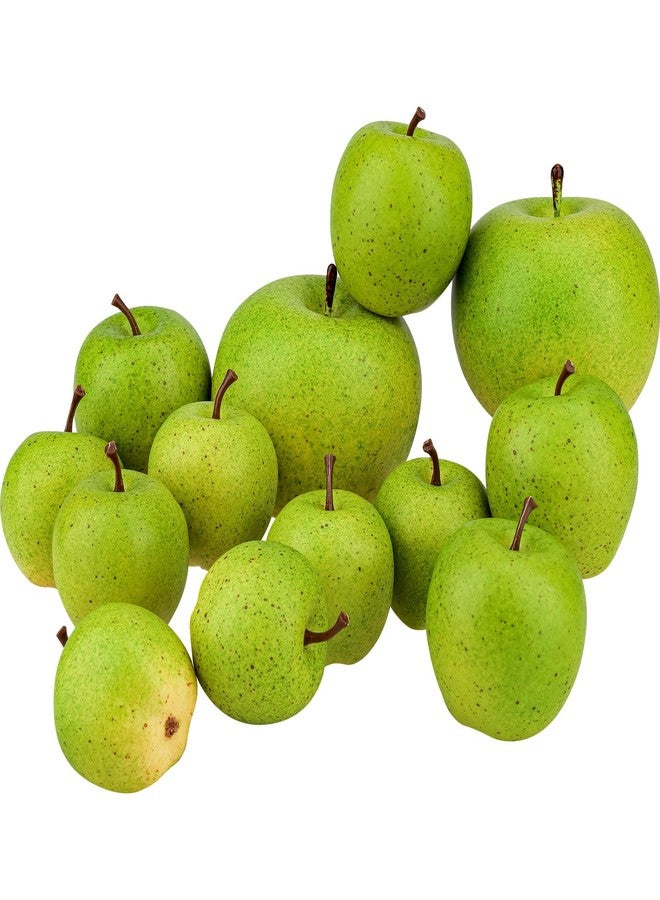 Meiwlong 13Pcs Artificial Green Apples, Fake Fruit Faux Apples for Home Kitchen Table Fruit Bowl Decor, Holiday Decorations, Photography Props - Image 1