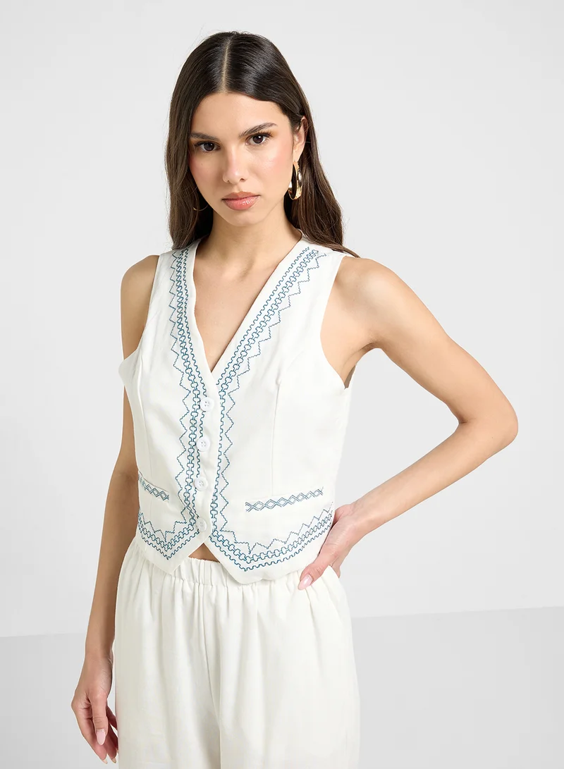 جينجر Printed Waistcoat & Straight Fit Pants Co-Ord Set