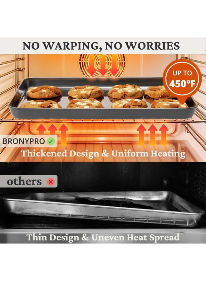 BRONYPRO Non Toxic Stainless Steel Baking Sheet Pan Set of 3, Cookie Sheets for Baking Nonstick - PFOA, PTFE Free, 58% Thicker Heavy Duty Cooking Trays for Oven & Toasters, 9/12/16 Inch, Grey - Image 5