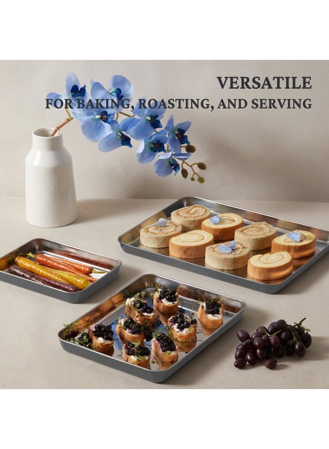 BRONYPRO Non Toxic Stainless Steel Baking Sheet Pan Set of 3, Cookie Sheets for Baking Nonstick - PFOA, PTFE Free, 58% Thicker Heavy Duty Cooking Trays for Oven & Toasters, 9/12/16 Inch, Grey - Image 4