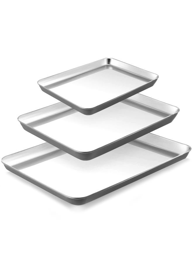 BRONYPRO Non Toxic Stainless Steel Baking Sheet Pan Set of 3, Cookie Sheets for Baking Nonstick - PFOA, PTFE Free, 58% Thicker Heavy Duty Cooking Trays for Oven & Toasters, 9/12/16 Inch, Grey - Image 1