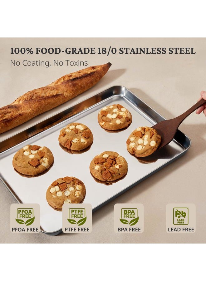 BRONYPRO Non Toxic Stainless Steel Baking Sheet Pan Set of 3, Cookie Sheets for Baking Nonstick - PFOA, PTFE Free, 58% Thicker Heavy Duty Cooking Trays for Oven & Toasters, 9/12/16 Inch, Grey - Image 3