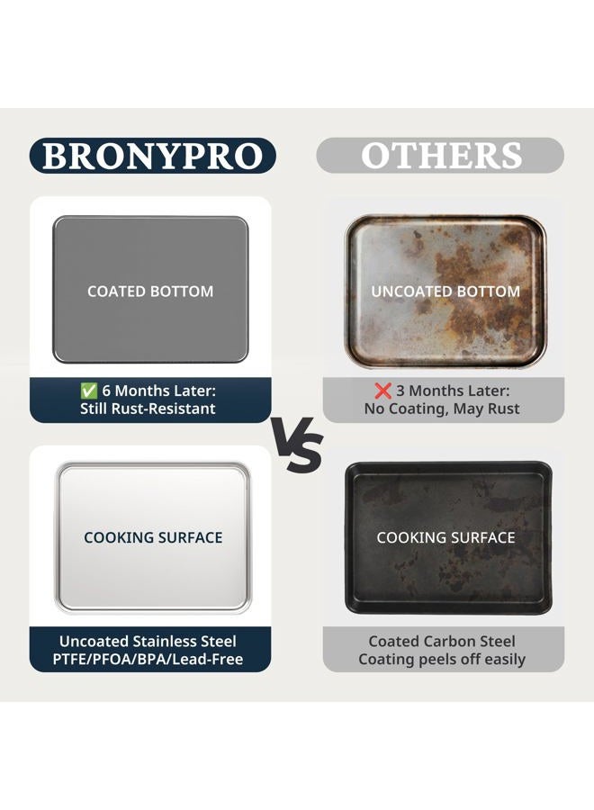 BRONYPRO Non Toxic Stainless Steel Baking Sheet Pan Set of 3, Cookie Sheets for Baking Nonstick - PFOA, PTFE Free, 58% Thicker Heavy Duty Cooking Trays for Oven & Toasters, 9/12/16 Inch, Grey - Image 2