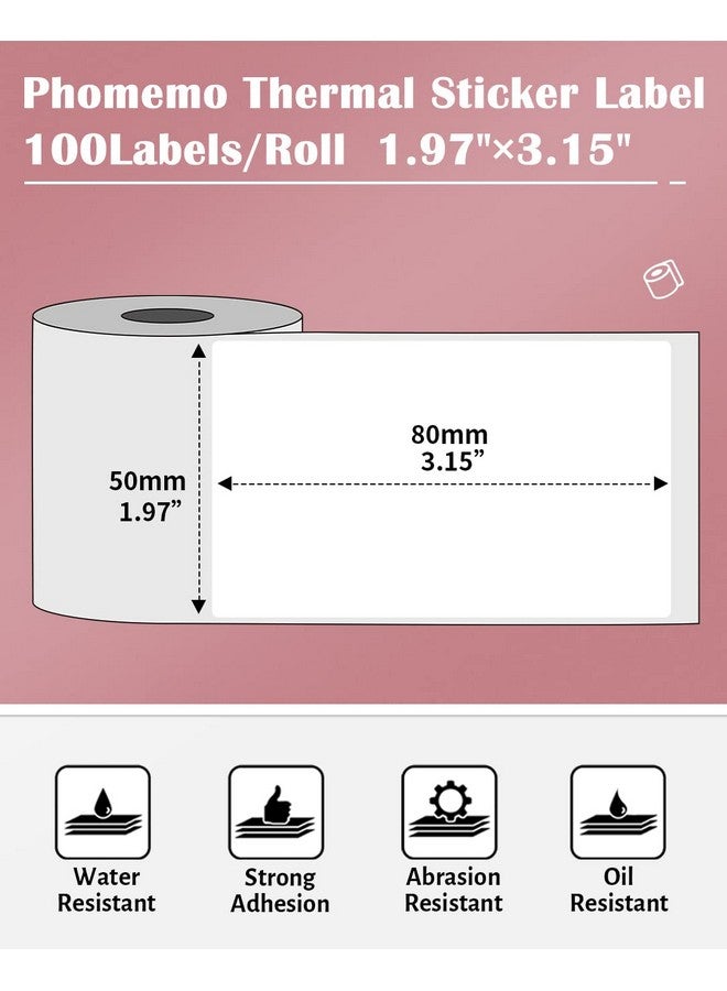 phomemo Thermal Labels Sticker Label For M110M221M220M120M200 Label Printer1.97X3.15(50X80Mm)100 Labelsroll Black On White - Image 2