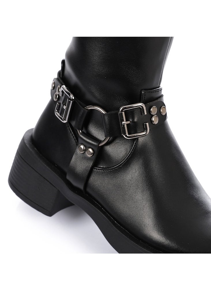 Mr.joe Adorned Boots With Buckles -Black 3003  - Image 5