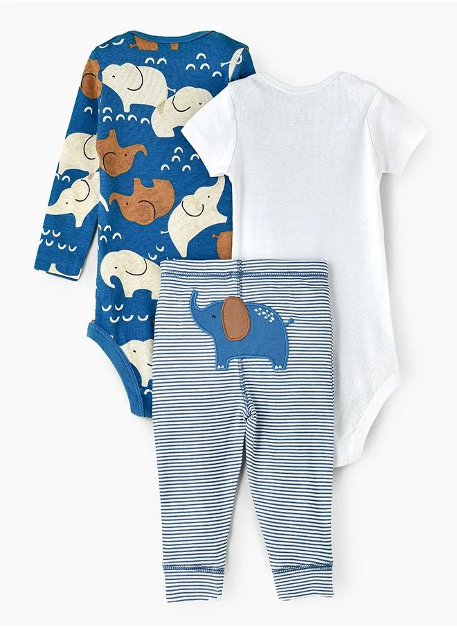 babyqlo Elephant Love 3-Piece Baby bodysuit Set